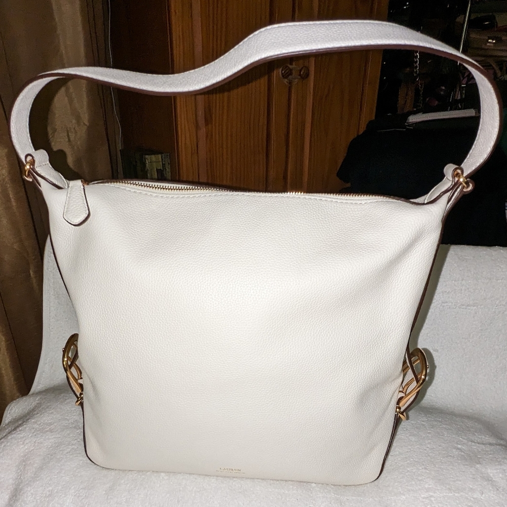 Lauren Ralph Lauren Cornwall pebbled leather slouch hobo in Alpaca.